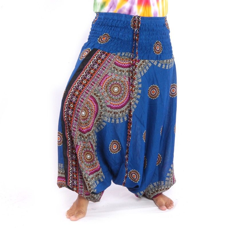 Harem pants for women Tribal Mandala blue
