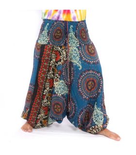Harem pants for women mandala oriental flowers ornaments blue