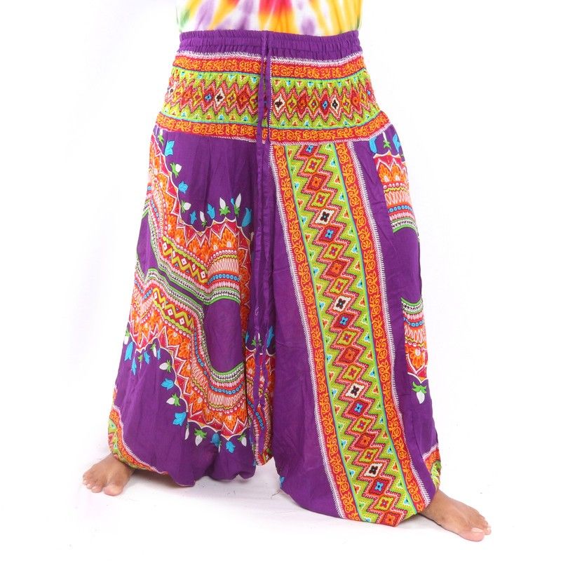 Haremshose für Frauen afrikanisches Dashiki Muster violett