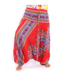 Pantalones de harén para mujeres patrón africano dashiki rojo
