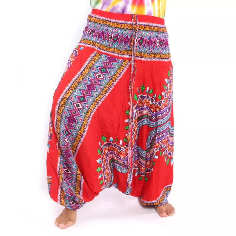 Haremshose für Frauen afrikanisches Dashiki Muster rot