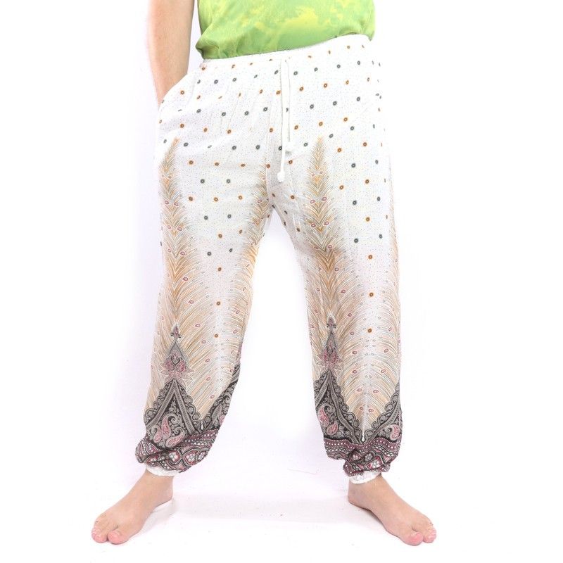 Harem pants peacock feather Paisley white