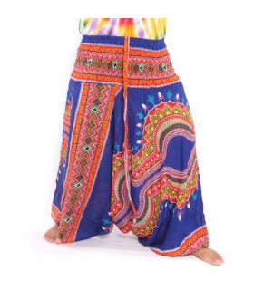 Pantalones harén para mujer patrón dashiki africano azul