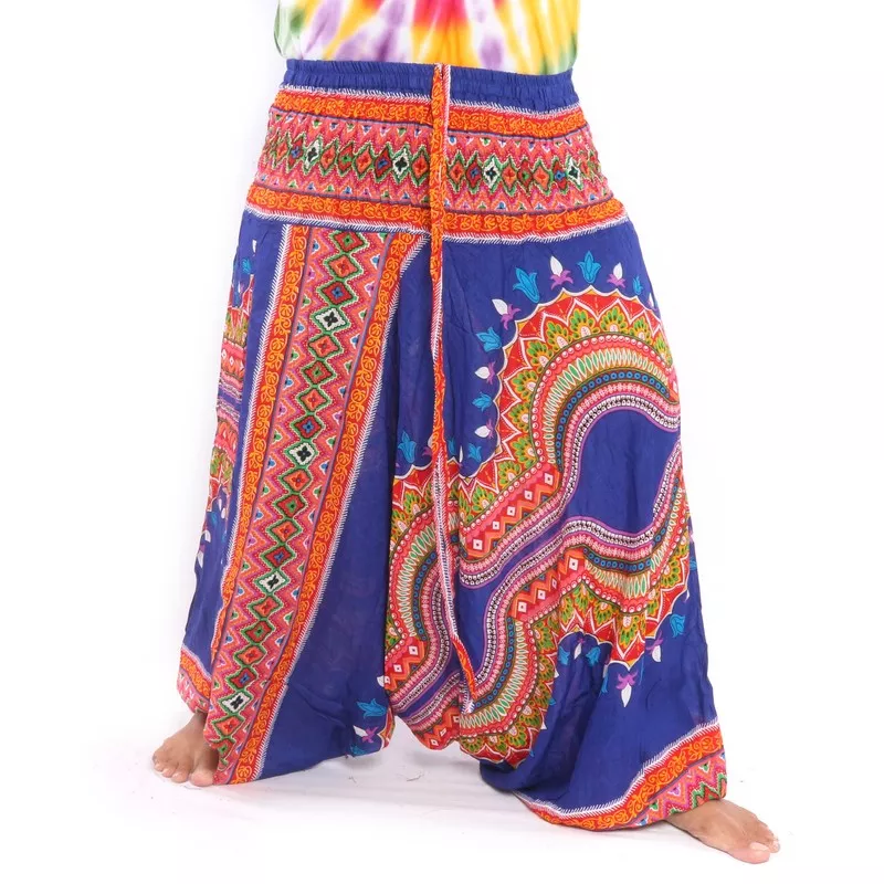 Haremshose für Frauen afrikanisches Dashiki Muster blau
