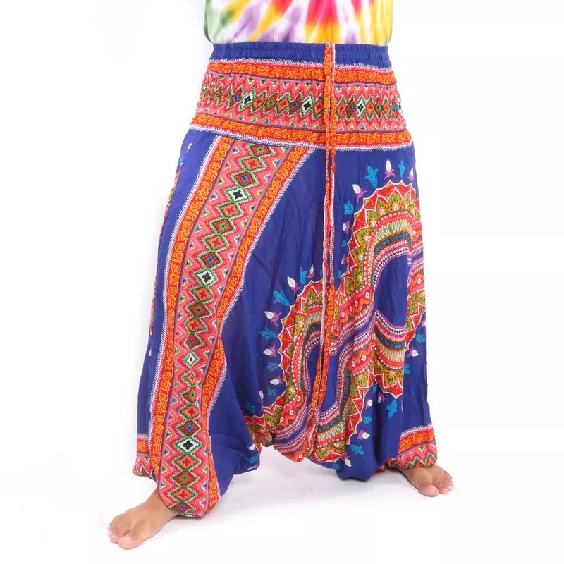 Haremshose für Frauen afrikanisches Dashiki Muster blau