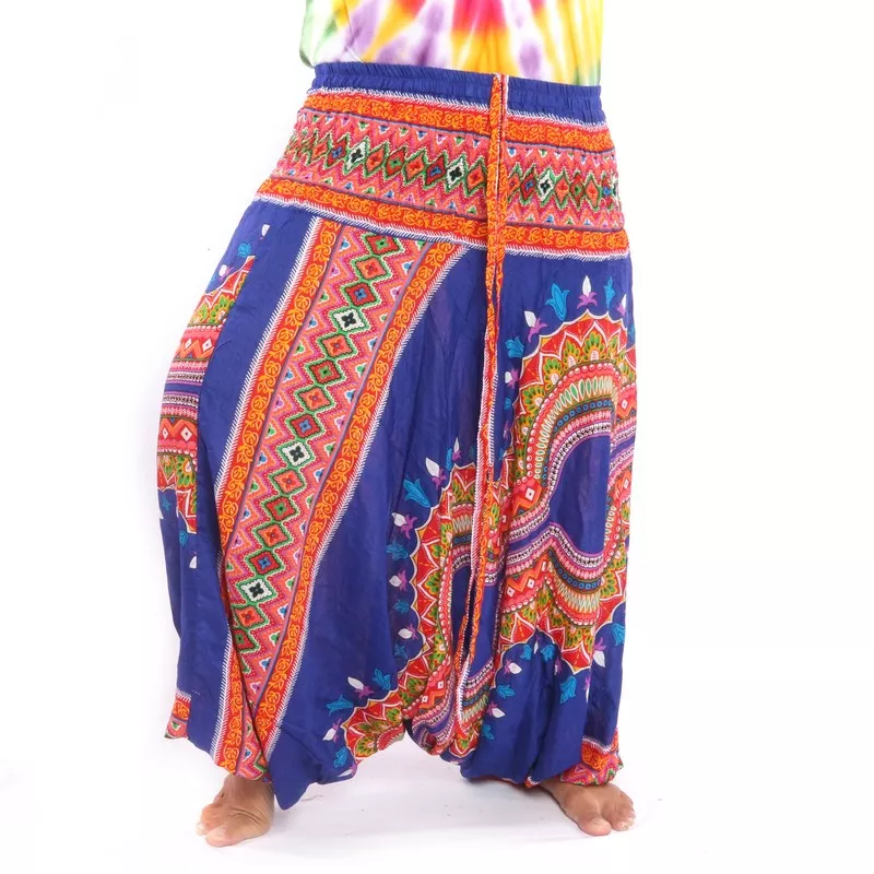 Haremshose für Frauen afrikanisches Dashiki Muster blau