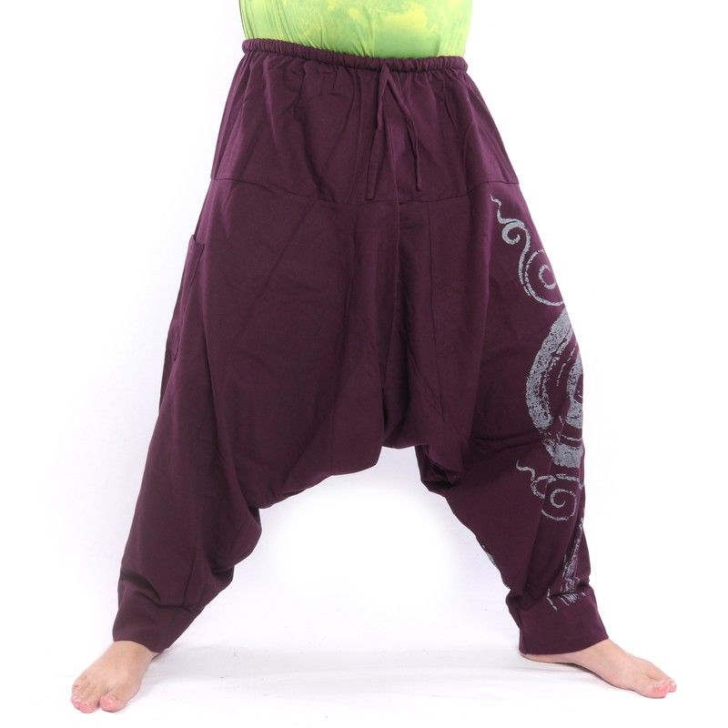 Aladdin pants with spiral / floral design print - dark brown ARY-D9