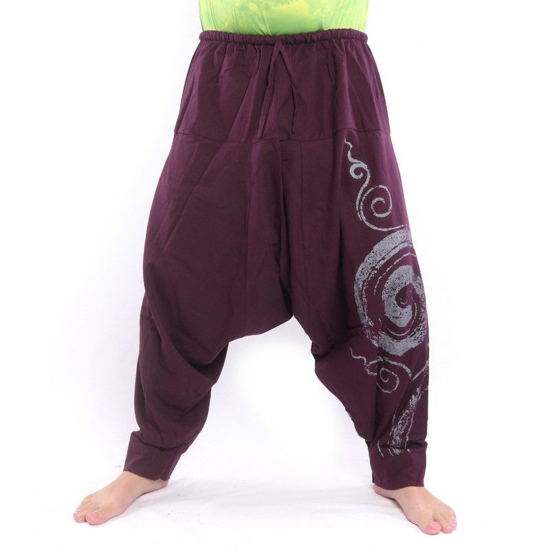 Aladdin pants with spiral / floral design print - dark brown ARY-D9