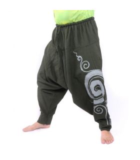 Pantalones de harén con patrón en espiral Verde Boho