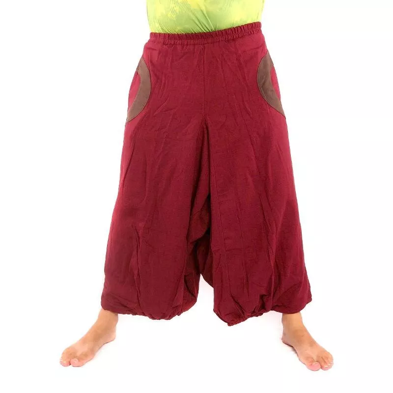 Aladinhose dunkelrot mit 2 Seitentaschen und Stoff Applikationen