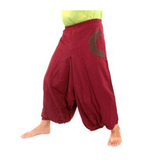 Pantalones de harén rojo oscuro con 2 bolsillos laterales y aplicaciones de tela