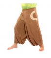 Harem pants light brown with 2 side pockets and colorful fabric applications