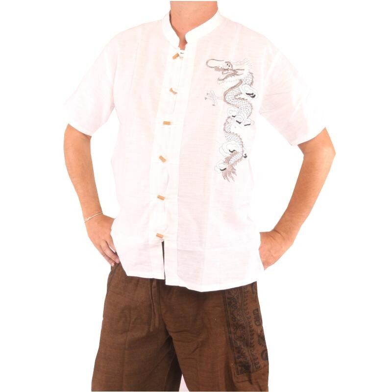 Camisa de hombre chino de manga corta dragón