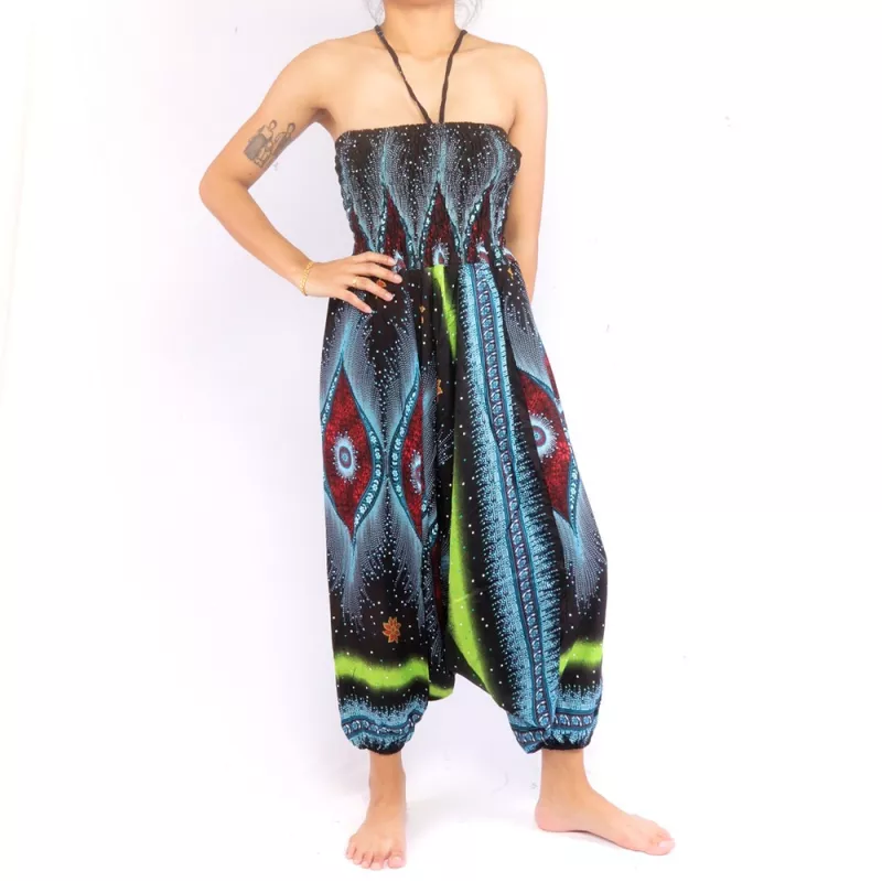 Haremshose Jumpsuit für Frauen Pfauenauge blau