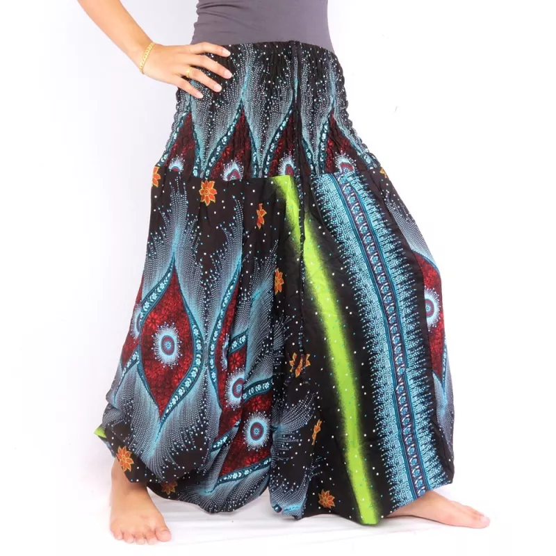 harem pants jumpsuit for women peacock eyes blue