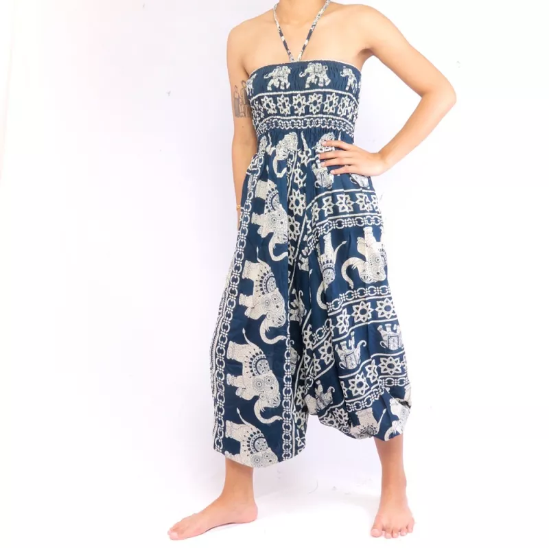Elephant pants jumpsuit elephant pattern blue