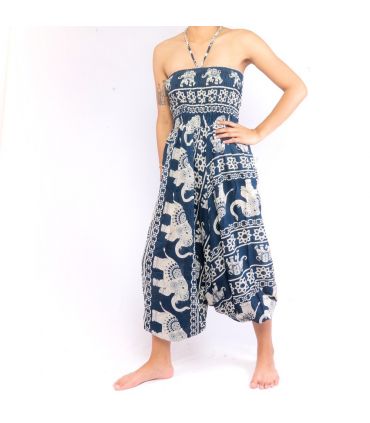 Elefantenhose Jumpsuit Elefantenmuster blau