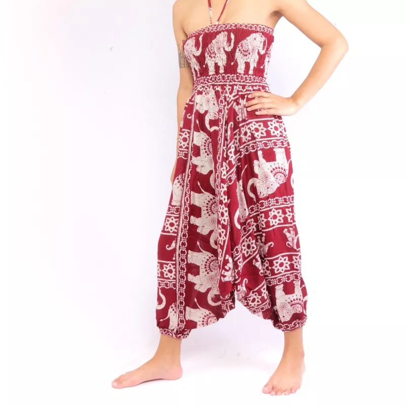 Elefantenhose Jumpsuit Elefantenmuster rot