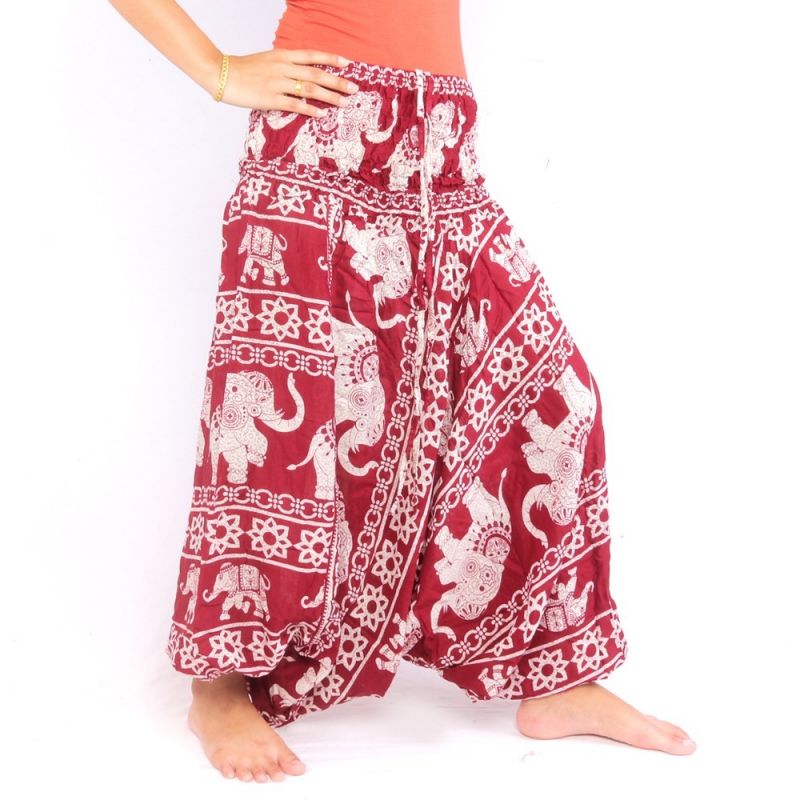 Pantalon éléphant combinaison motif éléphant rouge
