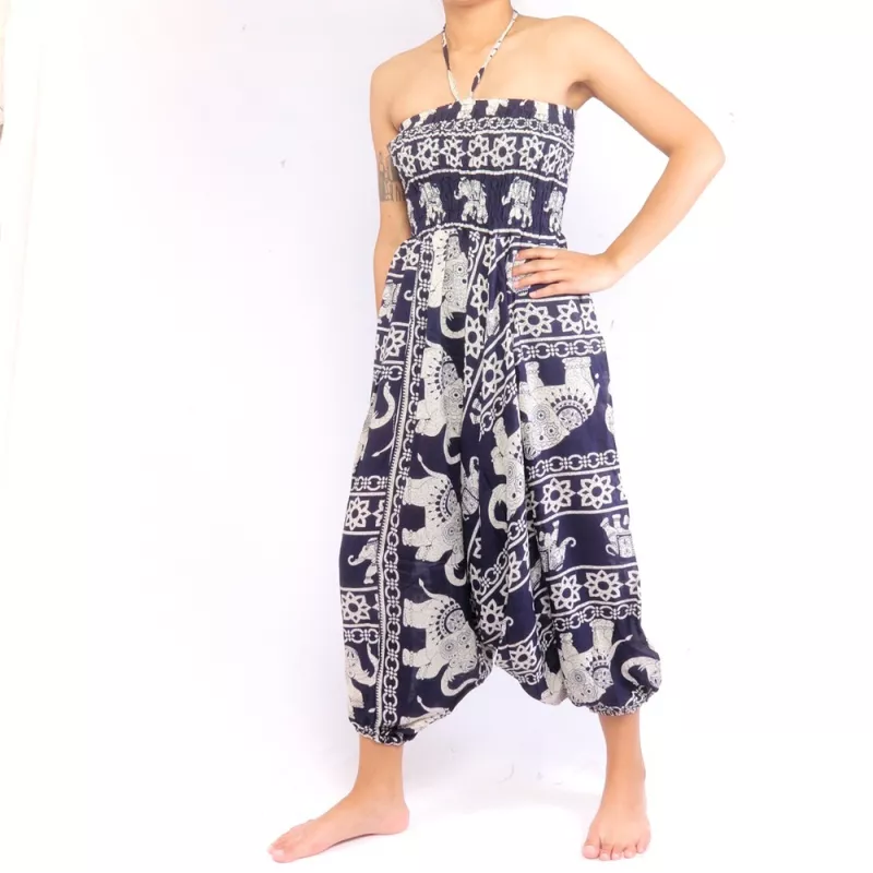 Elefantenhose Jumpsuit Elefantenmuster blau