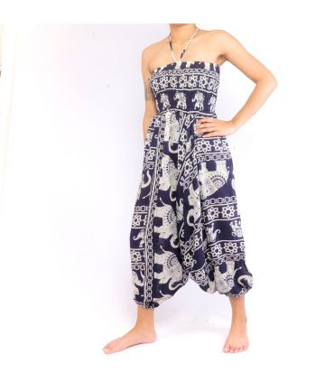 Pantalon éléphant combinaison motif éléphant bleu