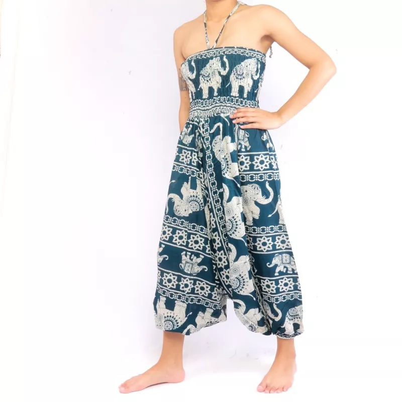 Elefantenhose Jumpsuit Elefantenmuster türkis