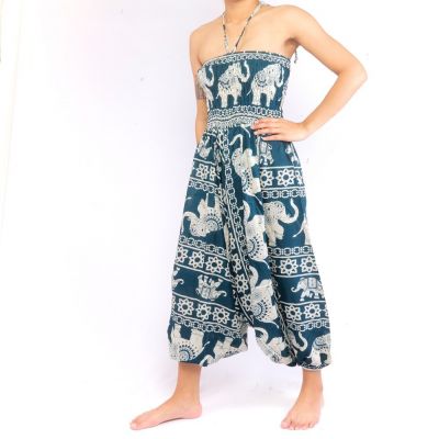 Elephant pants jumpsuit elephant pattern turquoise