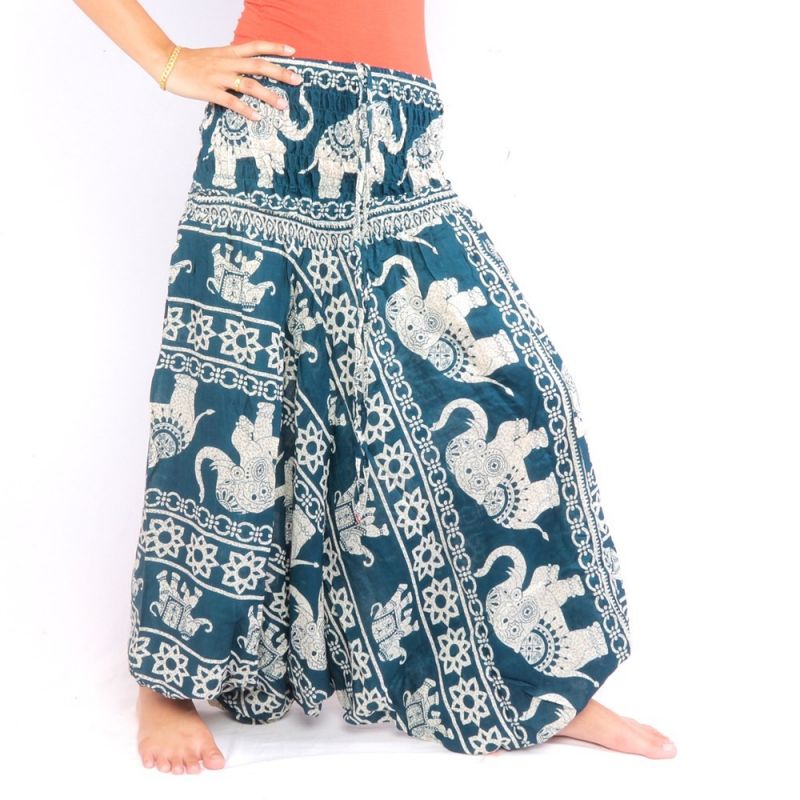 Elephant pants jumpsuit elephant pattern turquoise