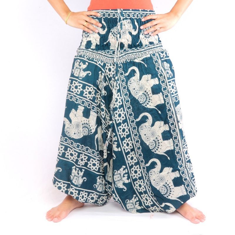Pantalones de elefante traje de salto de elefante patrón turquesa