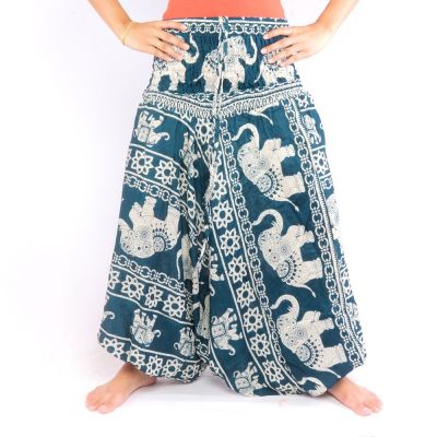 Elephant pants jumpsuit elephant pattern turquoise