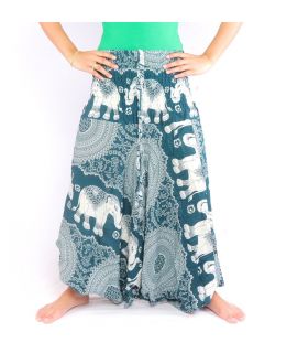 Pantalon éléphant combinaison motif éléphant mandala turquoise