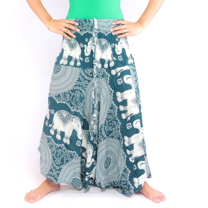 Pantalon éléphant combinaison motif éléphant mandala turquoise