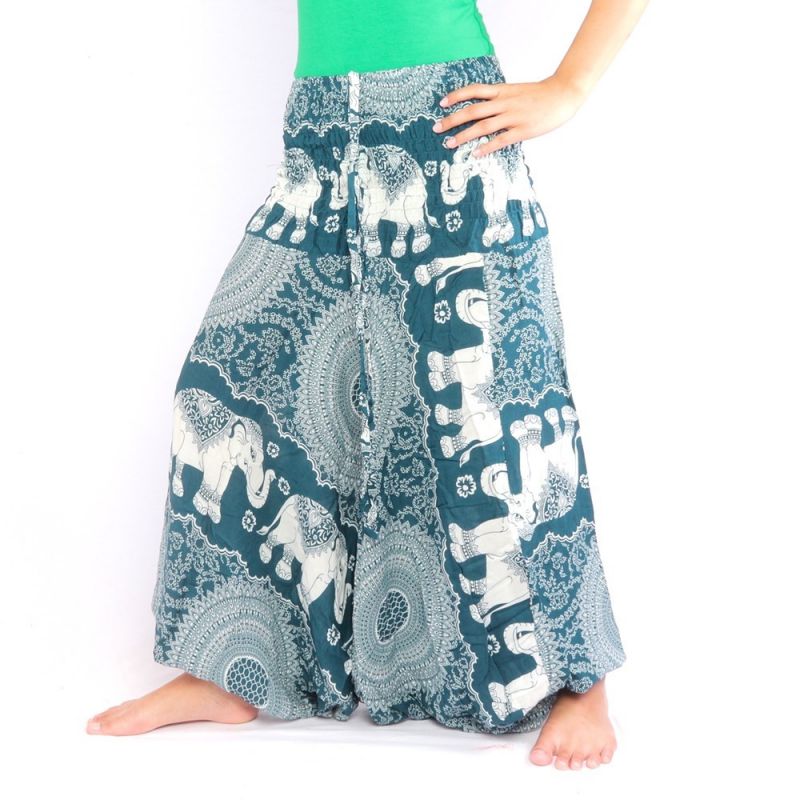 Pantalon éléphant combinaison motif éléphant mandala turquoise