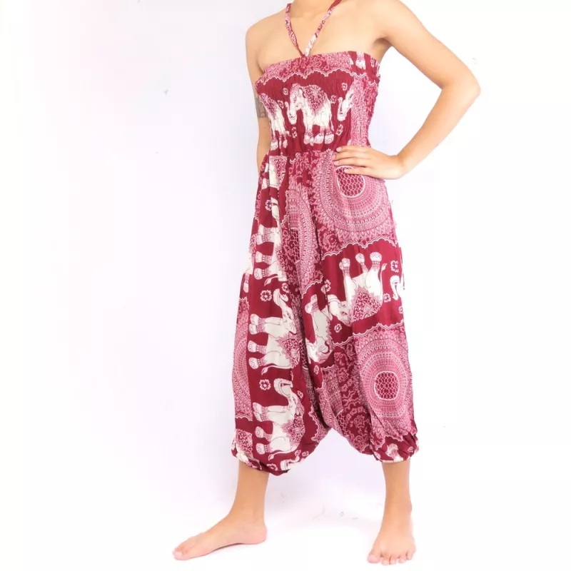 Elephant pants jumpsuit elephant pattern mandala red
