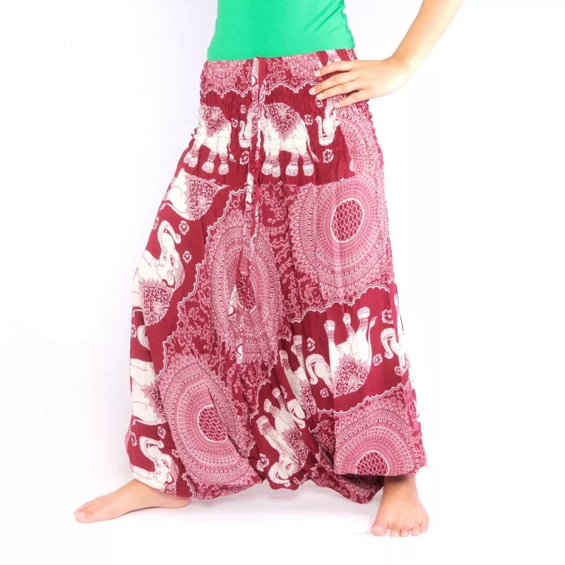 Elephant pants jumpsuit elephant pattern mandala red
