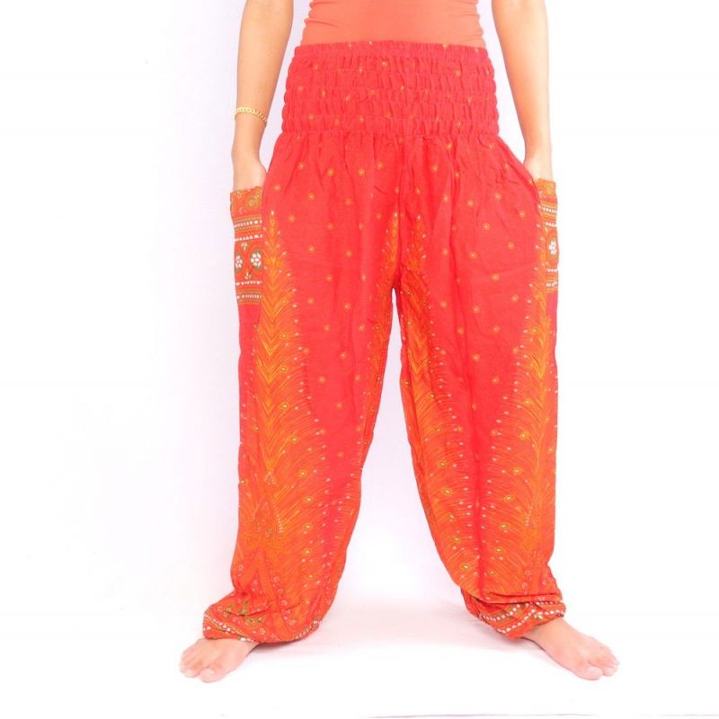 Pantalones de harén de pluma de pavo real naranja