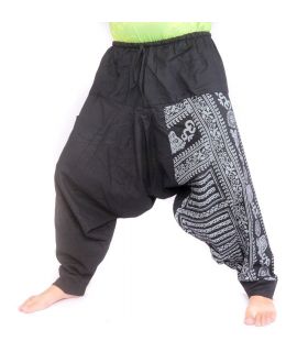 Pantalones de harén con estampado de diseño Om/Floral - negro