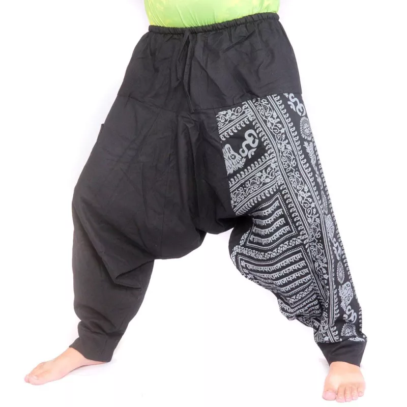 Harem pants with Om/Floral design print - black