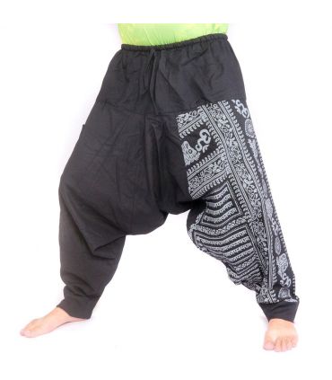 Harem pants with Om/Floral design print - black