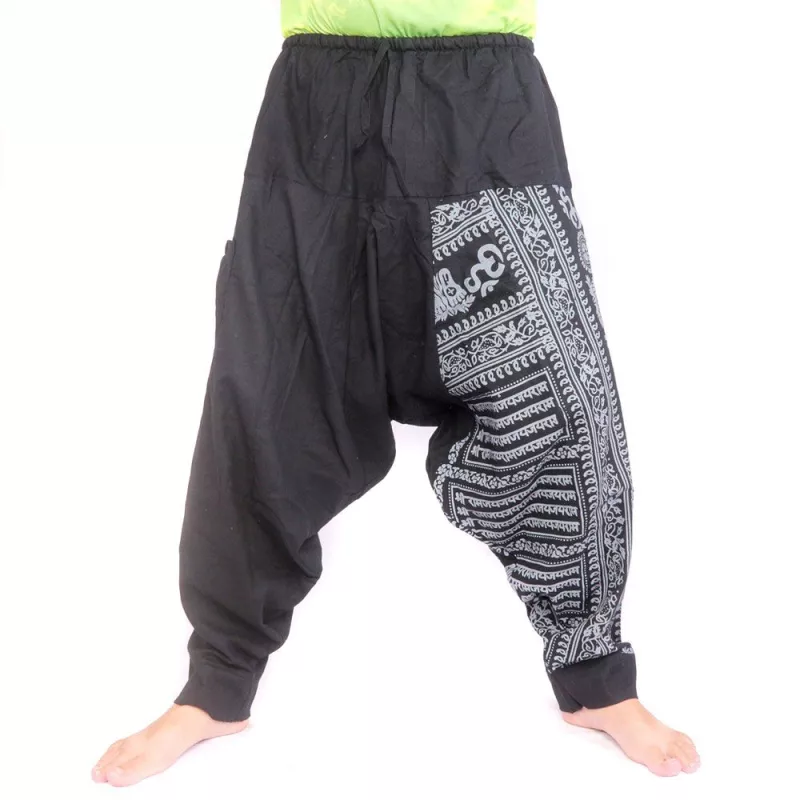 Harem pants with Om/Floral design print - black