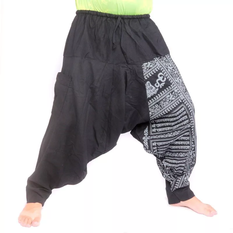 Harem pants with Om/Floral design print - black