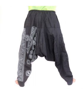 Harem pants with Om/Floral design print - black