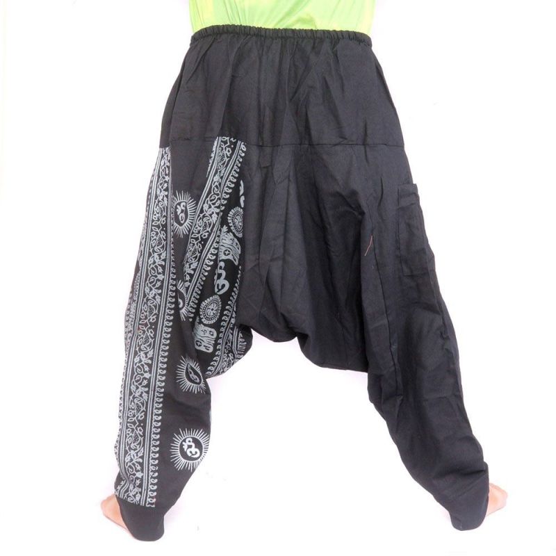 Harem pants with Om/Floral design print - black