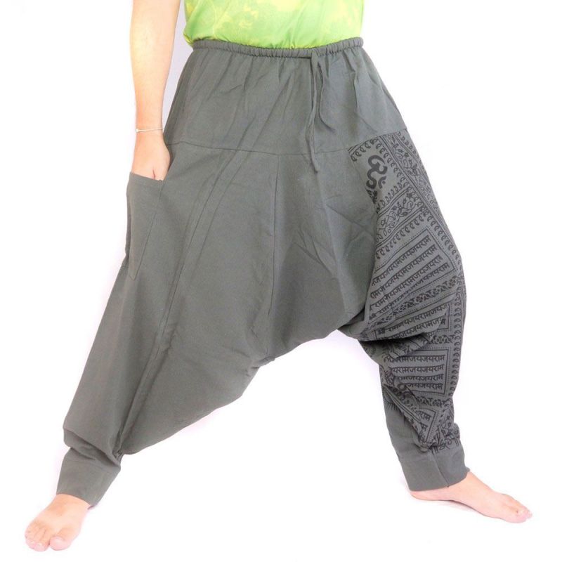 harem pants with om/floral design print - anthracite