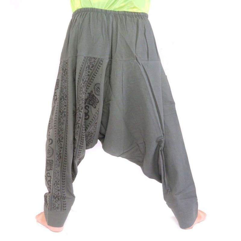 harem pants with om/floral design print - anthracite