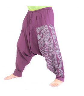 harem pants with om/floral design print - purple