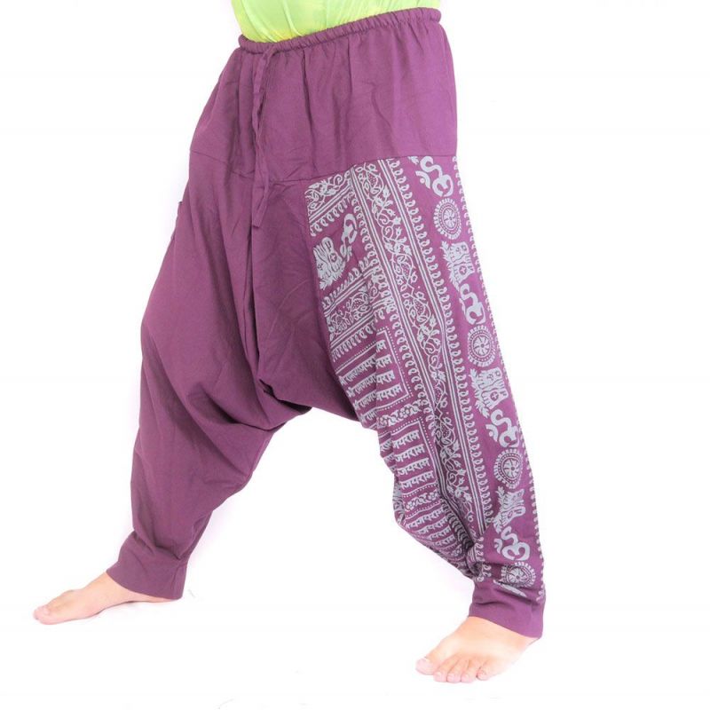 harem pants with om/floral design print - purple