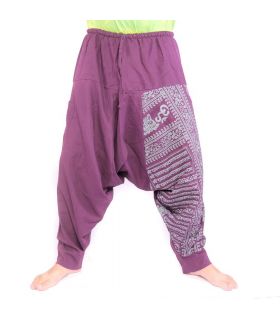 harem pants with om/floral design print - purple