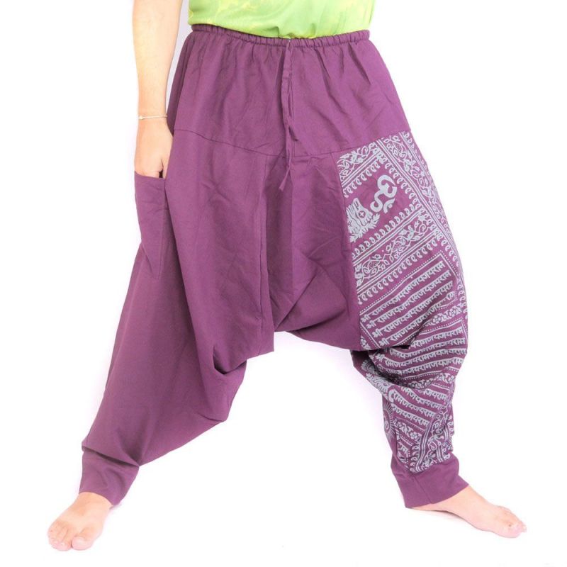 harem pants with om/floral design print - purple