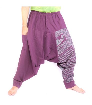 harem pants with om/floral design print - purple